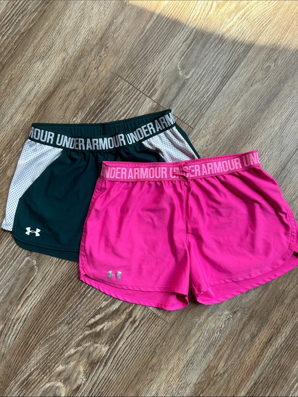 Under Armour Women's Athletic Shorts in Hot Pink and Dark Green
